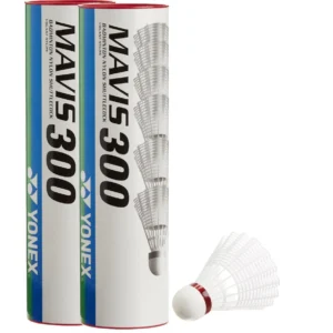 Yonex Mavis 300 Synthetic Shuttlecocks (White-Red Speed)-Tube of 6